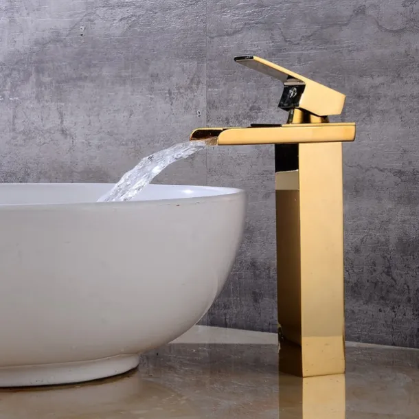 Faucet Set - Waterfall Gold Centerset Single Handle One HoleBath Taps