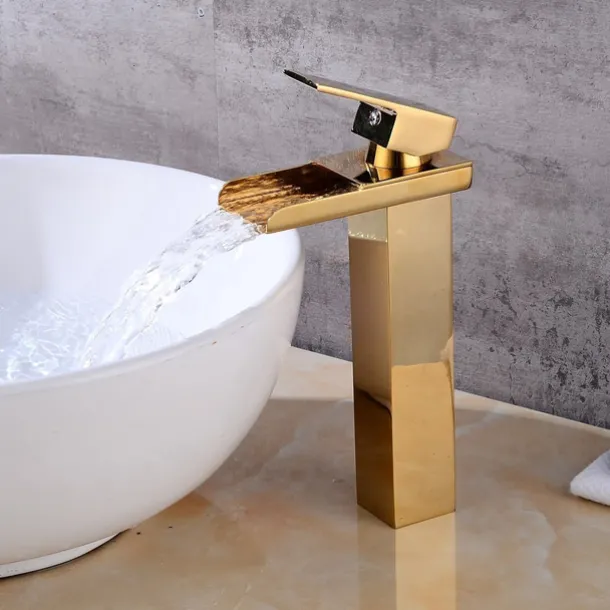 Faucet Set - Waterfall Gold Centerset Single Handle One HoleBath Taps