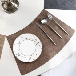 Faux Leather Round Table Placemats 1PC, Wedge Placemats Heat Resistant Round Table Mats for Dining Table, Waterproof Wipeable PU Table Mats