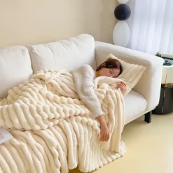 Faux Rabbit Throw Blanket Cozy Throw Blanket Throw Blanket Sherpa Backing Warm and Cozy Throw Decorative for Bedroom Sofa Floor Ghores