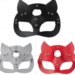 Feminine Sexy Half Face Fox Role-playing Cat Skin Mask Rivet Punk Collar Halloween Party Makeup Ball Fancy Mask PU Skin Fox Mask Nightclub Party Makeup Ball Men And Women Mask Eye Mask Fun