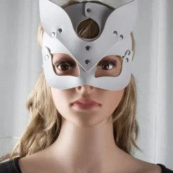 Feminine Sexy Half Face Fox Role-playing Cat Skin Mask Rivet Punk Collar Halloween Party Makeup Ball Fancy Mask PU Skin Fox Mask Nightclub Party Makeup Ball Men And Women Mask Eye Mask Fun