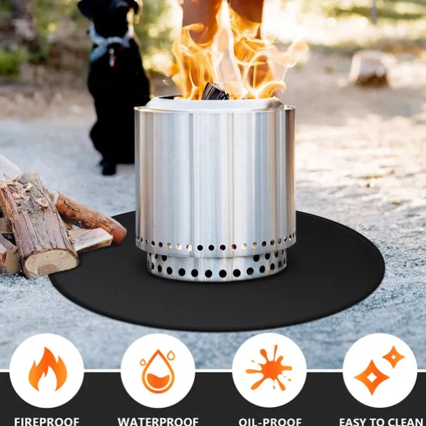 Fire Pit Mat for Solo Stove Bonfire, Double-Sided Fireproof Under Grill Mat Deck Patio Protector Mat, Round Fire Pit BBQ Mat for Solo Stove Accessories, Easy to Clean, Reusable