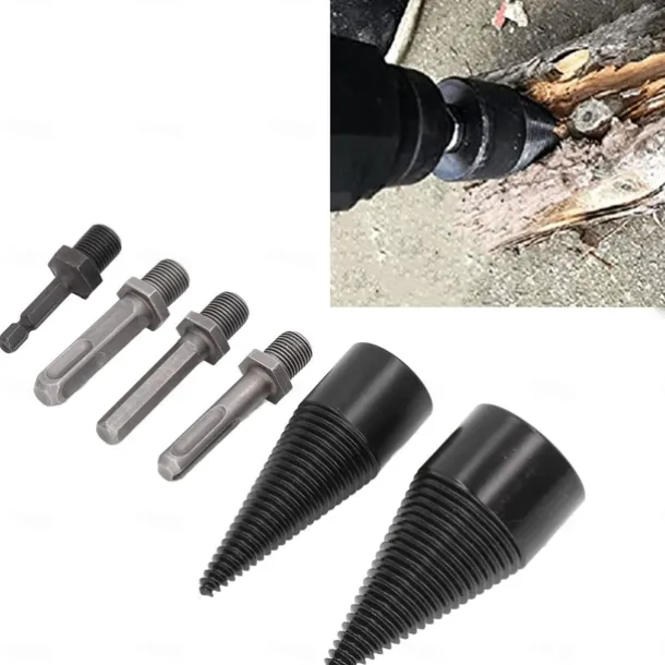 Firewood Log Splitter Splitting Drill Set 6pc Household Electric Split Cone Drill Woodworking 32-42mm Firewood Splitting Bit