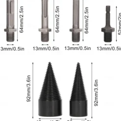 Firewood Log Splitter Splitting Drill Set 6pc Household Electric Split Cone Drill Woodworking 32-42mm Firewood Splitting Bit