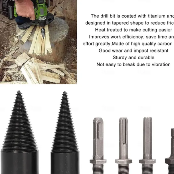 Firewood Log Splitter Splitting Drill Set 6pc Household Electric Split Cone Drill Woodworking 32-42mm Firewood Splitting Bit