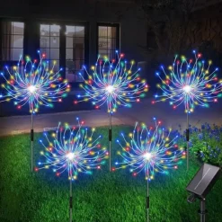 Fireworks Solar Lights Outdoor Pathway Lights Solar Powered Starburst Fairy Lights Waterproof 8 Lighting Modes with Remote Control For Patio Decorative Landscape 90/120/150/180/200 LEDs