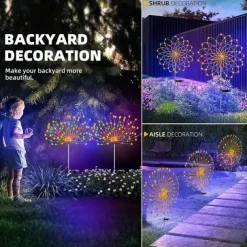 Fireworks Solar Lights Outdoor Pathway Lights Solar Powered Starburst Fairy Lights Waterproof 8 Lighting Modes with Remote Control For Patio Decorative Landscape 90/120/150/180/200 LEDs