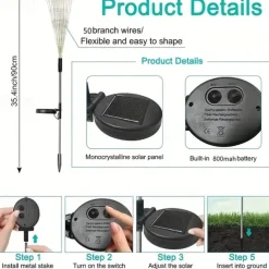 Fireworks Solar Lights Outdoor Pathway Lights Solar Powered Starburst Fairy Lights Waterproof 8 Lighting Modes with Remote Control For Patio Decorative Landscape 90/120/150/180/200 LEDs