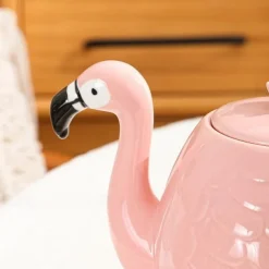 Flamingo Teapot - Ceramic Flower Pot for Tea, Coffee, and Water - White Bone China Gift for Tea Tasting and Gifting