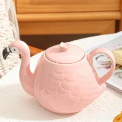 Flamingo Teapot - Ceramic Flower Pot for Tea, Coffee, and Water - White Bone China Gift for Tea Tasting and Gifting