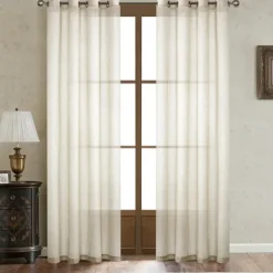 Flax Cotton Linen Pinch Pleated Sheer Curtains Long Vintage French Window Panel Drapes with Back Tab for Farmhouse Living Room Bedroom, Natural 1 Panel