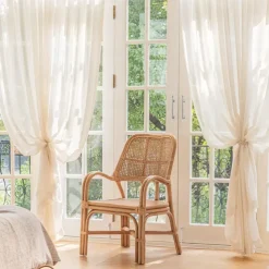 Flax Cotton Linen Pinch Pleated Sheer Curtains Long Vintage French Window Panel Drapes with Back Tab for Farmhouse Living Room Bedroom, Natural 1 Panel