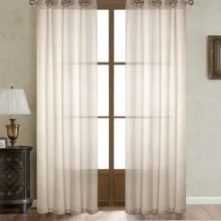 Flax Cotton Linen Pinch Pleated Sheer Curtains Long Vintage French Window Panel Drapes with Back Tab for Farmhouse Living Room Bedroom, Natural 1 Panel