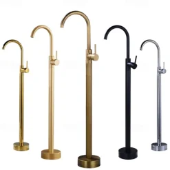 Floor Mount Standing Bathtub Faucet, 360° Swivel Freestanding Tub Filler Mixer Tap Brass Spout High Flow Shower Faucets