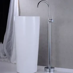 Floor Mount Standing Bathtub Faucet, 360° Swivel Freestanding Tub Filler Mixer Tap Brass Spout High Flow Shower Faucets