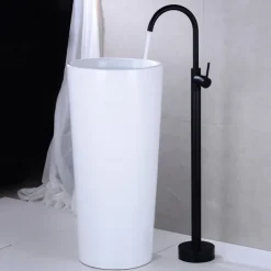 Floor Mount Standing Bathtub Faucet, 360° Swivel Freestanding Tub Filler Mixer Tap Brass Spout High Flow Shower Faucets