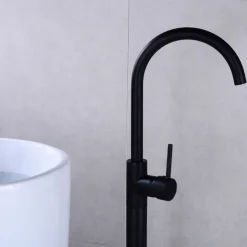 Floor Mount Standing Bathtub Faucet, 360° Swivel Freestanding Tub Filler Mixer Tap Brass Spout High Flow Shower Faucets