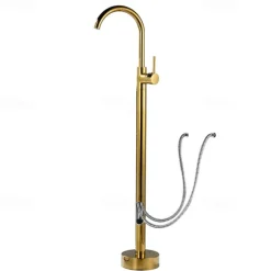 Floor Mount Standing Bathtub Faucet, 360° Swivel Freestanding Tub Filler Mixer Tap Brass Spout High Flow Shower Faucets