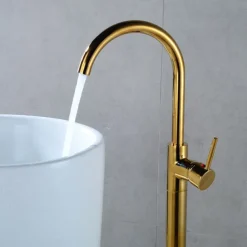 Floor Mount Standing Bathtub Faucet, 360° Swivel Freestanding Tub Filler Mixer Tap Brass Spout High Flow Shower Faucets