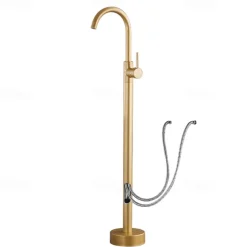 Floor Mount Standing Bathtub Faucet, 360° Swivel Freestanding Tub Filler Mixer Tap Brass Spout High Flow Shower Faucets