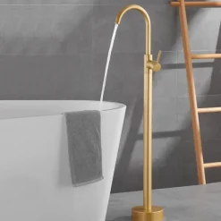 Floor Mount Standing Bathtub Faucet, 360° Swivel Freestanding Tub Filler Mixer Tap Brass Spout High Flow Shower Faucets