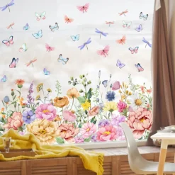 Floral Bouquet Window Sticker Colorful Spring Wall Sticker Window Cling Decoration – Double-Sided, Washable, Reusable, Perfect for Home & Office Decor