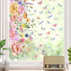 Floral Bouquet Window Sticker Colorful Spring Wall Sticker Window Cling Decoration – Double-Sided, Washable, Reusable, Perfect for Home & Office Decor