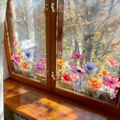 Floral Bouquet Window Sticker Colorful Spring Wall Sticker Window Cling Decoration Double-Sided, Washable, Reusable, Perfect for Home & Office Decor