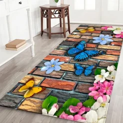 Floral Butterfly Board Pattern Flannel Floor Mat Fabric Printed Home Entrance Doormat Carpet Mattress Bathroom Mat