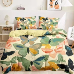 Floral Butterfly Series Duvet Cover 3-Piece Set 100% Cotton or Polyester Super Soft Skin Friendly Long Lasting
