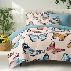 Floral Butterfly Series Duvet Cover 3-Piece Set 100% Cotton or Polyester Super Soft Skin Friendly Long Lasting
