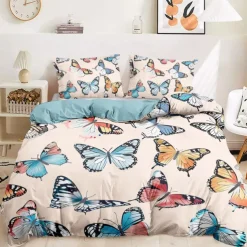 Floral Butterfly Series Duvet Cover 3-Piece Set 100% Cotton or Polyester Super Soft Skin Friendly Long Lasting