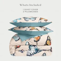 Floral Butterfly Series Duvet Cover 3-Piece Set 100% Cotton or Polyester Super Soft Skin Friendly Long Lasting