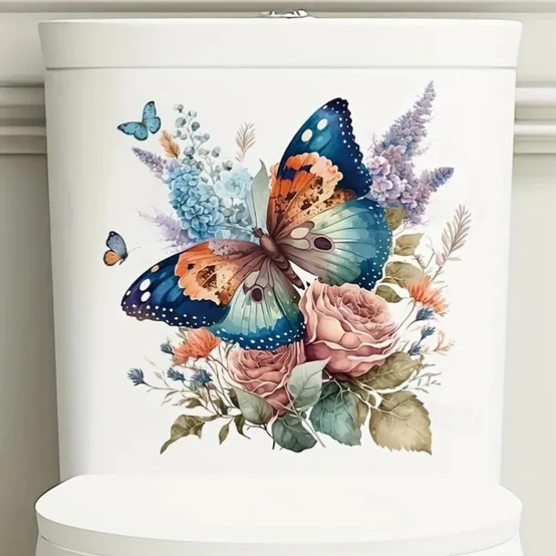 Floral Butterfly Toilet Seat Decal, Waterproof Self-adhesive Bathroom Decoration Decal, Bathroom Decoration Sticker, Home Decor