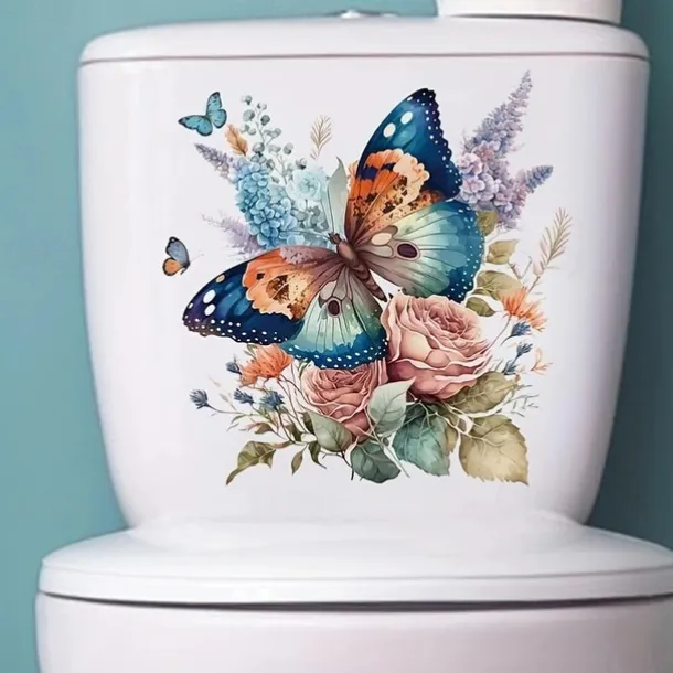 Floral Butterfly Toilet Seat Decal, Waterproof Self-adhesive Bathroom Decoration Decal, Bathroom Decoration Sticker, Home Decor