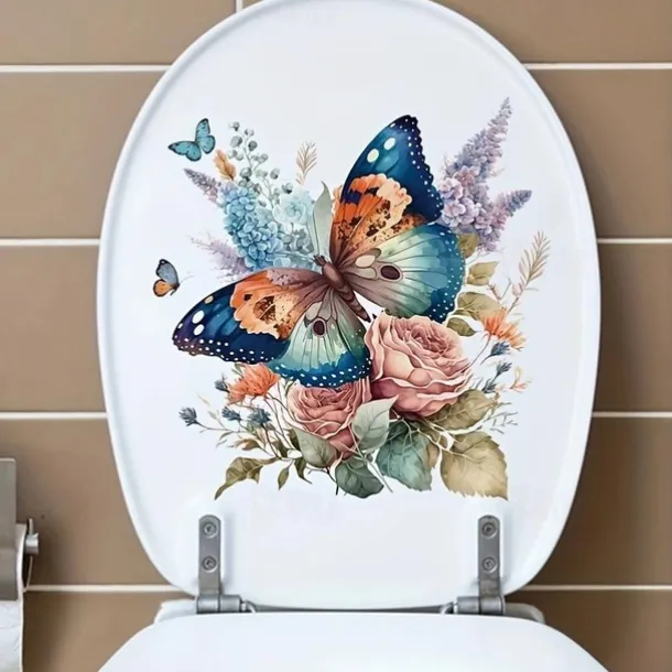 Floral Butterfly Toilet Seat Decal, Waterproof Self-adhesive Bathroom Decoration Decal, Bathroom Decoration Sticker, Home Decor