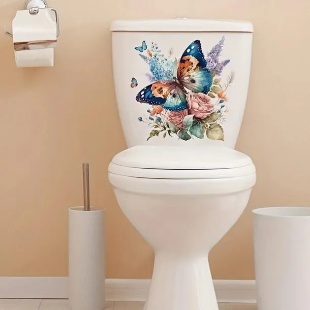 Floral Butterfly Toilet Seat Decal, Waterproof Self-adhesive Bathroom Decoration Decal, Bathroom Decoration Sticker, Home Decor