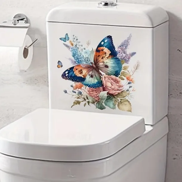Floral Butterfly Toilet Seat Decal, Waterproof Self-adhesive Bathroom Decoration Decal, Bathroom Decoration Sticker, Home Decor
