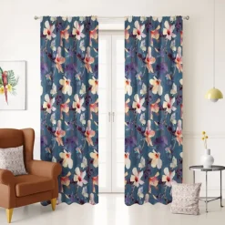 Floral Curtains for Bedroom Kids Room Rod Pocket Curtains for Boys Girls Window Treatment 1 Panel Drapes for Nursery, Soft Thick