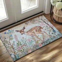 Floral Deer Doormat Kitchen Mat Floor Mat Non-Slip Area Rug Oil Proof Rug Indoor Outdoor Mat Bedroom Decor Bathroom Mat Entrance Rug