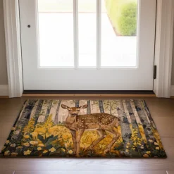 Floral Deer Doormat Kitchen Mat Floor Mat Non-Slip Area Rug Oil Proof Rug Indoor Outdoor Mat Bedroom Decor Bathroom Mat Entrance Rug