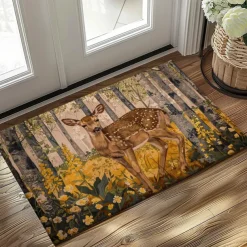 Floral Deer Doormat Kitchen Mat Floor Mat Non-Slip Area Rug Oil Proof Rug Indoor Outdoor Mat Bedroom Decor Bathroom Mat Entrance Rug