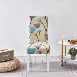 Floral Dining Chair Cover Super Fit Stretch Removable Washable High Back Dining Chair Cover Seat Slipcover for Hotel Dining Room Ceremony Banquet Wedding Party