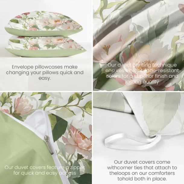 Floral Duvet Cover Full Size Bedding Set Bed Sets Quilt Cover Soft Lightweight Comforter Cover with 2 Pillowcases for Summer Spring