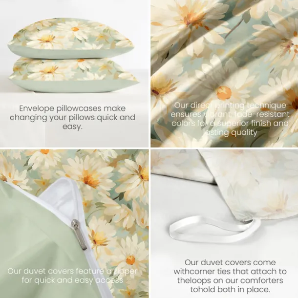 Floral Duvet Cover Full Size Bedding Set Bed Sets Quilt Cover Soft Lightweight Comforter Cover with 2 Pillowcases for Summer Spring