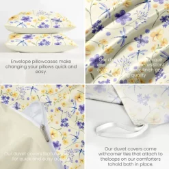 Floral Duvet Cover Full Size Bedding Set Bed Sets Quilt Cover Soft Lightweight Comforter Cover with 2 Pillowcases for Summer Spring