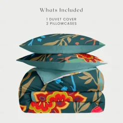 Floral Duvet Cover Full Size Bedding Set Bed Sets Quilt Cover Soft Lightweight Comforter Cover with 2 Pillowcases for Summer Spring