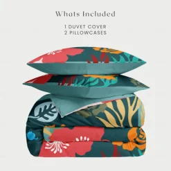 Floral Duvet Cover Full Size Bedding Set Bed Sets Quilt Cover Soft Lightweight Comforter Cover with 2 Pillowcases for Summer Spring