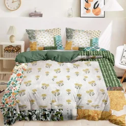 Floral Duvet Cover Set 100% Cotton Soft and Breathable Bedding Featuring Patchwork Flowers Lightweight and Durable Quilt Cover Comfortable for All Seasons Easy to Care